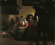 Pieter de Hooch Interior with Two Gentleman and a Woman Beside a Fire oil on canvas